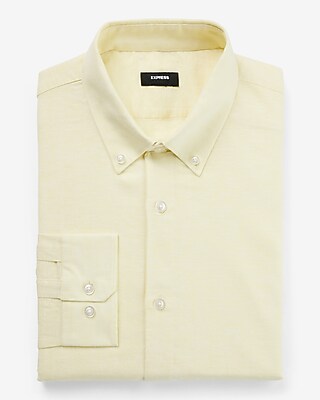 Big & Tall Extra Slim Solid Linen-Cotton Blend Stretch 1Mx Dress Shirt Yellow Men's XXL