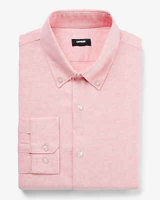 Big & Tall Extra Slim Solid Linen-Cotton Blend Stretch 1Mx Dress Shirt Pink Men's XXL