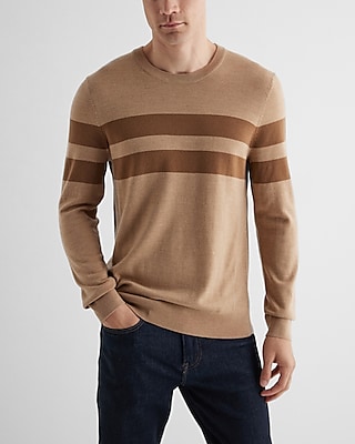 Striped Crew Neck Merino Wool Sweater Neutral Men's XXL Tall
