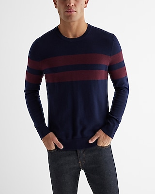 Striped Crew Neck Merino Wool Sweater Blue Men's S