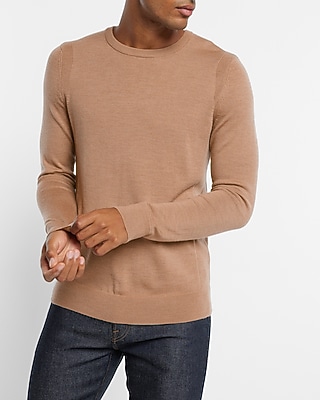 Merino Wool Crew Neck Sweater Brown Men's S