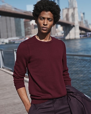 Merino Wool Crew Neck Sweater Purple Men's XS
