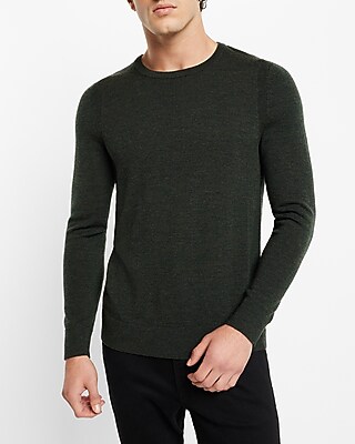 Merino Wool Crew Neck Sweater Green Men's XS