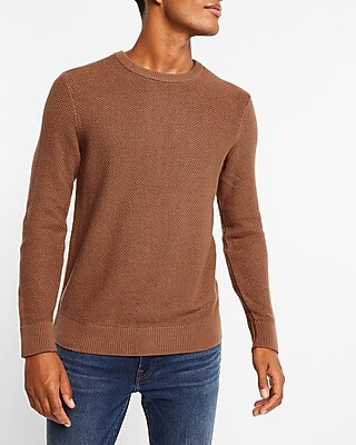 Textured Crew Neck Sweater Brown Men's XS