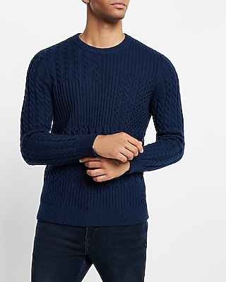 Solid Patchwork Mixed Knit Crew Neck Sweater