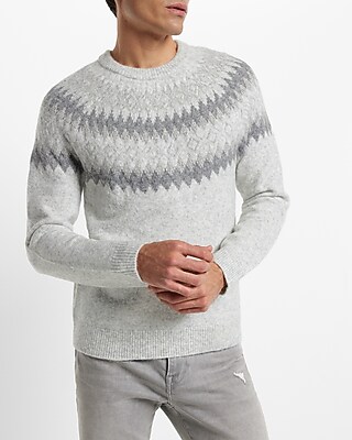 Fair Isle Wool Blend Crew Neck Sweater White Men's L