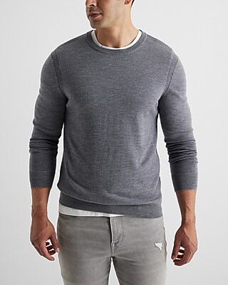 Crew Neck Merino Wool Sweater Gray Men's XXL Tall