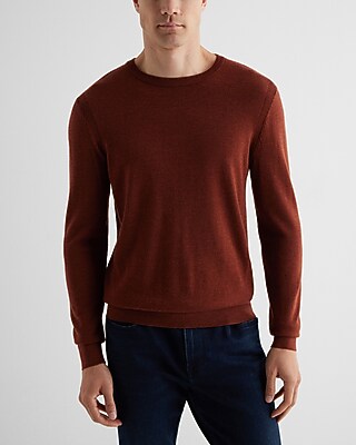 Crew Neck Merino Wool Sweater Brown Men's XL Tall