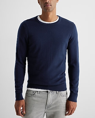 Crew Neck Merino Wool Sweater Blue Men's XXL Tall