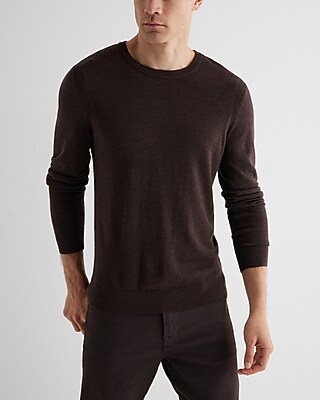 Crew Neck Merino Wool Sweater Brown Men's L Tall