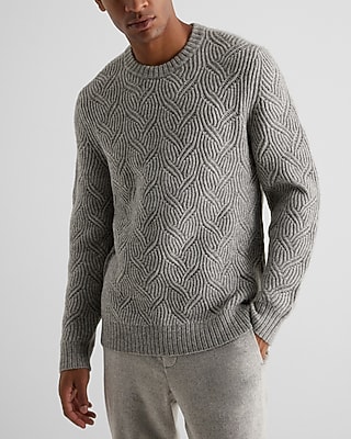 Oversized Woven Ribbed Crew Neck Sweater Gray Men's XS