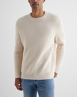 Big & Tall Oversized Cotton-Blend Waffle Knit Sweater Neutral Men's XXL