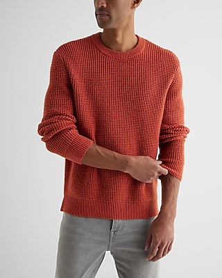 Oversized Cotton-Blend Waffle Knit Sweater Orange Men's XL