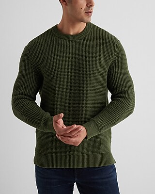 Oversized Cotton-Blend Waffle Knit Sweater Green Men's M