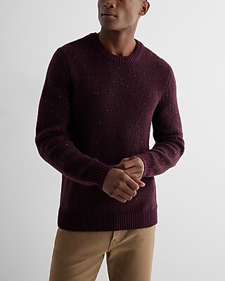 Flecked Wool-Blend Crew Neck Sweater Purple Men's XL
