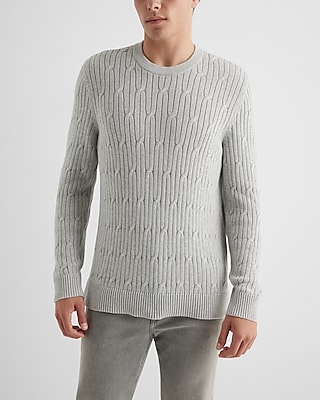 Cable Knit Crew Neck Cotton Sweater Gray Men's XXL Tall
