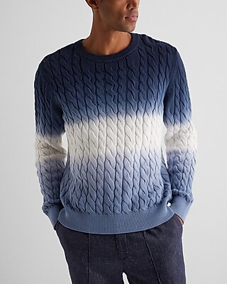 Dip Dyed Cotton Cable Knit Sweater Blue Men's M