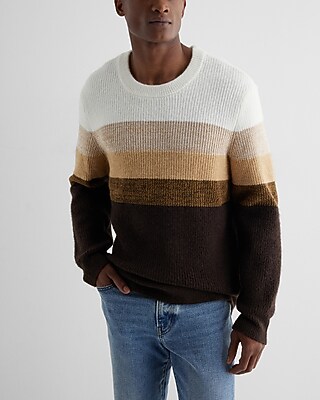 Fuzzy Striped Crew Neck Sweater White Men's XL Tall
