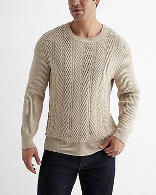 Patterned Stitch Cotton Crew Neck Sweater
