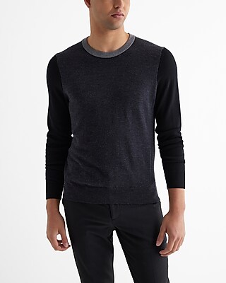 Color Block Crew Neck Merino Wool Sweater Gray Men's L