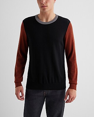 Color Block Crew Neck Merino Wool Sweater Black Men's M