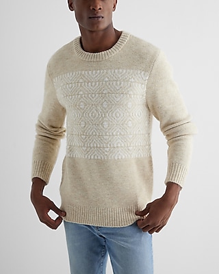 Fuzzy Fair Isle Crew Neck Sweater Neutral Men's L