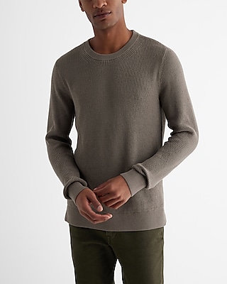 Cotton Ribbed Crewneck Sweater Brown Men's XS