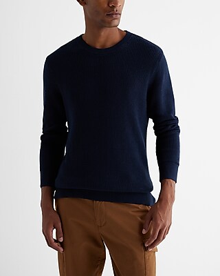 Cotton Ribbed Crewneck Sweater Blue Men's XL Tall
