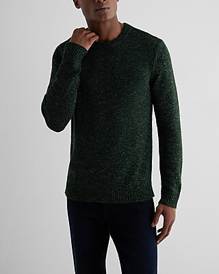 Flecked Cotton-Blend Crew Neck Sweater Green Men's L