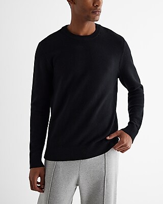 Cotton Textured Stitch Crew Neck Sweater Black Men's XS