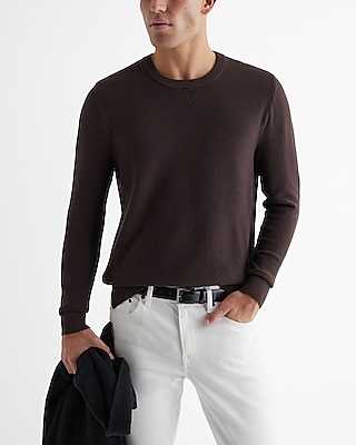 Cotton Textured Stitch Crew Neck Sweater Brown Men's L Tall