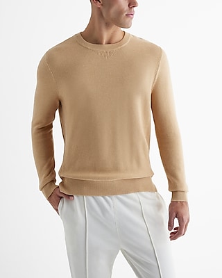 Cotton Textured Stitch Crew Neck Sweater Neutral Men's S