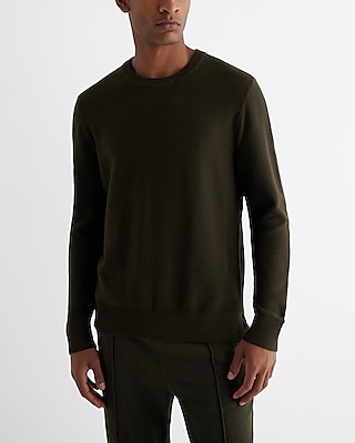Cotton Textured Stitch Crew Neck Sweater Green Men's M