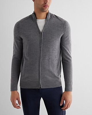 Full Zip Merino Wool Cardigan Gray Men's M Tall