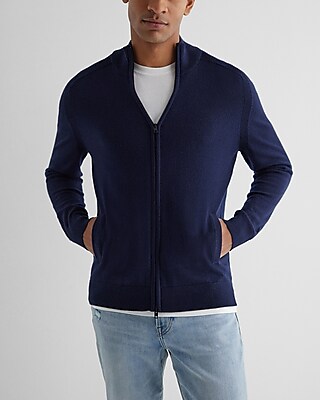 Full Zip Merino Wool Cardigan Blue Men's XXL Tall