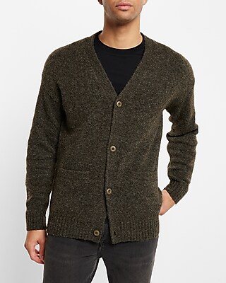 Solid Wool-Blend Cardigan Green Men's L Tall