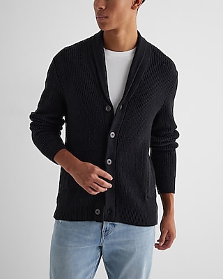 Shawl Neck Cotton-Blend Cardigan Black Men's L