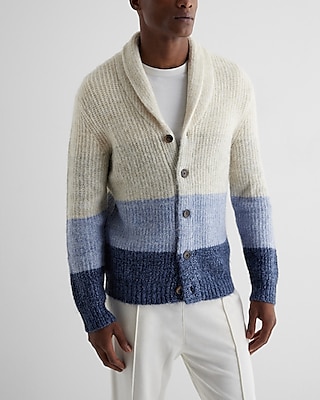 Fuzzy Striped Shawl Neck Cardigan