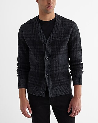 Relaxed Plaid Cardigan Gray Men's XXL Tall