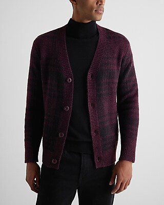 Big & Tall Relaxed Plaid Cardigan Purple Men's XXL