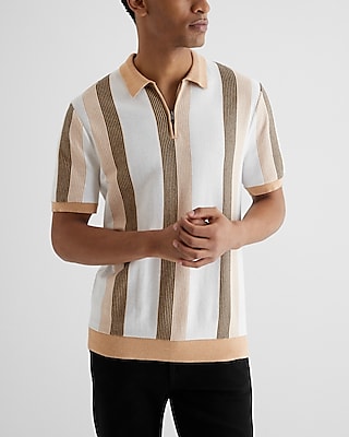 Striped Cotton Zip Sweater Polo