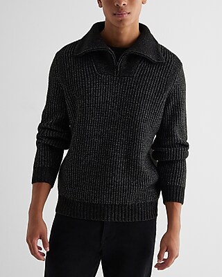 Ribbed Knit Quarter Zip Sweater Black Men's XL