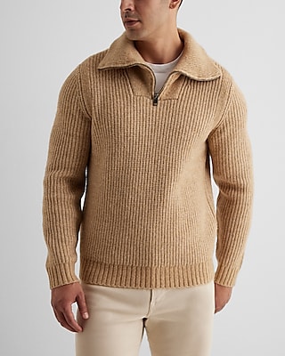Ribbed Knit Quarter Zip Sweater Neutral Men's S