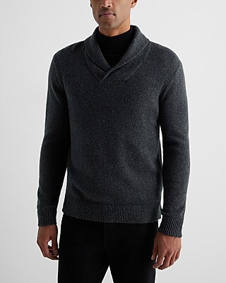 Shawl Neck Cotton-Blend Sweater Gray Men's XL