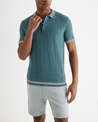 Tipped Mix Stitch Cotton Short Sleeve Sweater Polo Men's