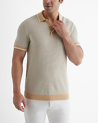 Mini Geo Tipped Cotton Short Sleeve Sweater Polo Neutral Men's XS