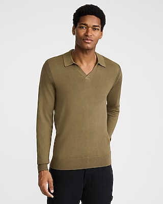 Express Men's Merinotouch Johnny Collar Sweater in Moss Green