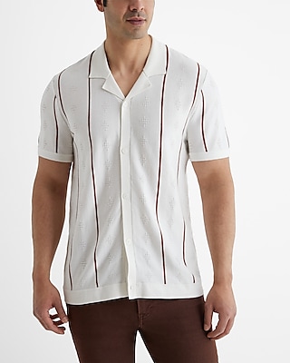 Big & Tall Textured Geo Striped Cotton Short Sleeve Sweater Polo White Men's XXL