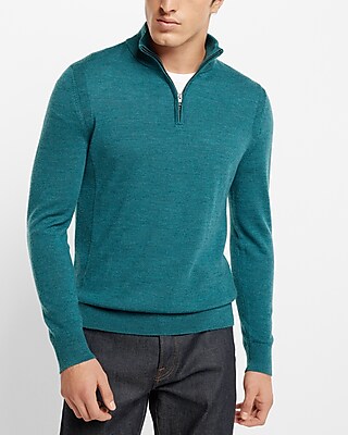 Big & Tall Merino Wool Quarter Zip Mock Neck Sweater Green Men's XXL
