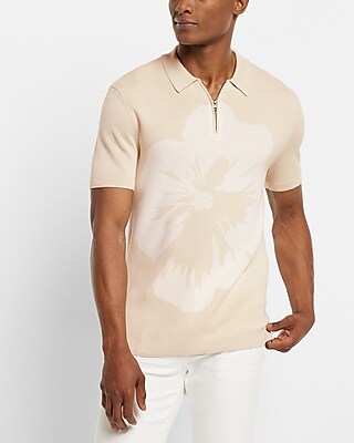 Cotton Floral Knit Zip Sweater Polo